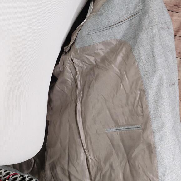 Pronto Uomo Platinum Sport Coat Mens 42R Gray Silk Wool Windowpane Blazer - Picture 10 of 13